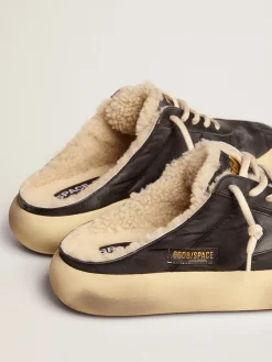 Flash Sale Golden Goose Men's Space-Star Sabot shoes in quilted nylon with shearling lining black