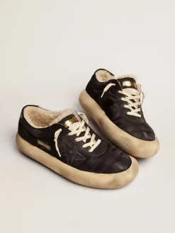 Cheap Golden Goose Men's Space-Star shoes in quilted nylon with shearling lining black