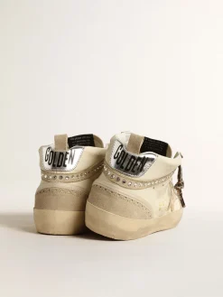 Outlet Golden Goose Mid Star com estrela de couro metálico e lista com cristais Cabedal de couro bege e suede na cor cru
