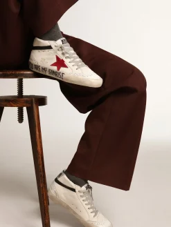 Cheap Golden Goose Mid Star com estrela de couro metálico rosa e lista preta Cabedal de napa branca