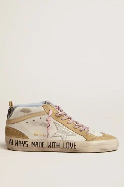 Flash Sale Golden Goose Mid Star com estrela prateada e lista de couro píton na cor creme Cor: branco