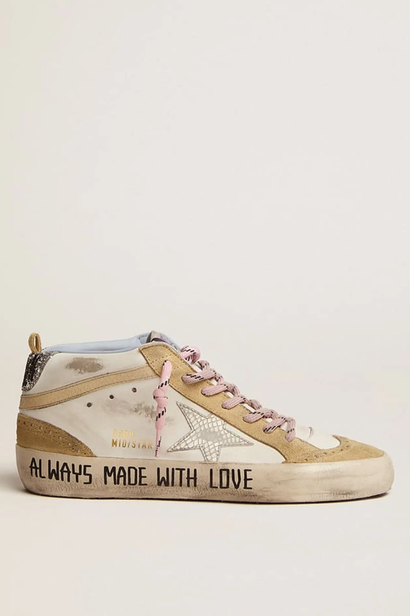 Flash Sale Golden Goose Mid Star com estrela prateada e lista de couro píton na cor creme Cor: branco