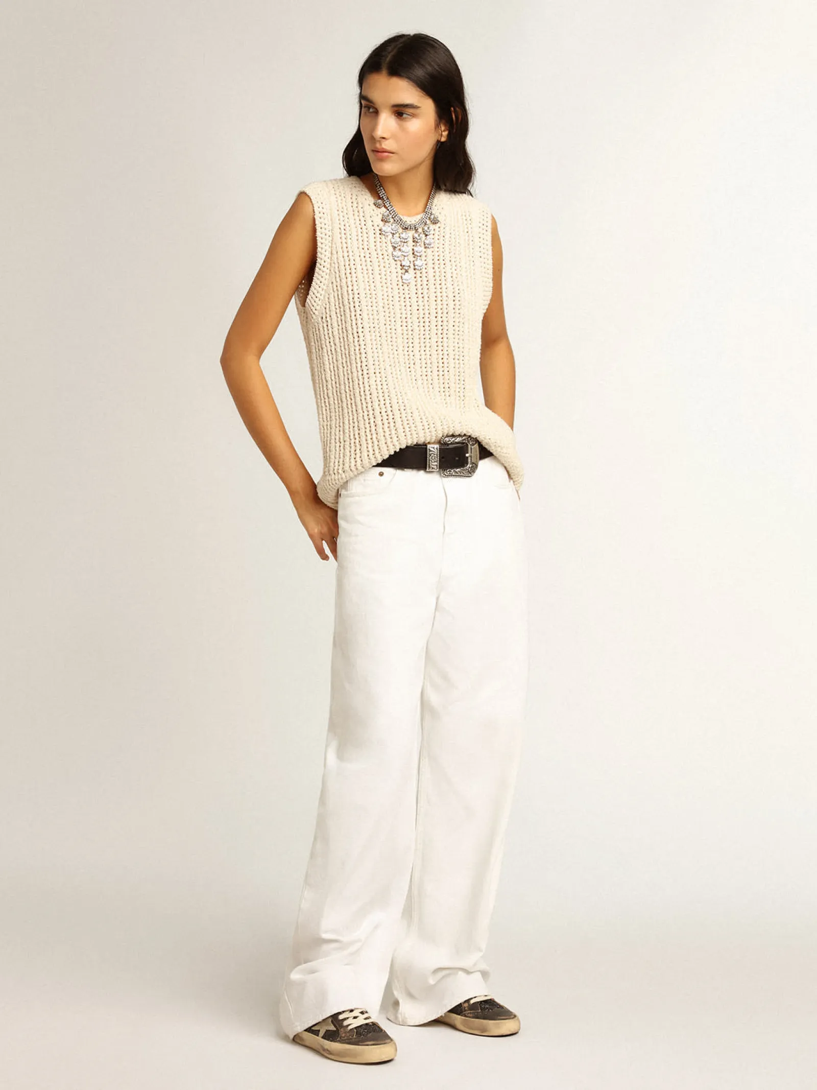 Shop Golden Goose Mid Star de glitter preto, estrela e talão de suede havana-rosado Cabedal de glitter preto