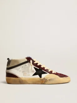 Cheap Golden Goose Mid Star de napa com estrela de suede preto e inserções cor vinho Cabedal de napa branca e náilon creme