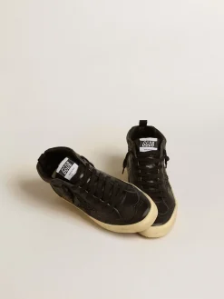 Sale Golden Goose Mid Star de napa preta com estrela de glitter preto e lista de suede Cabedal de napa preta