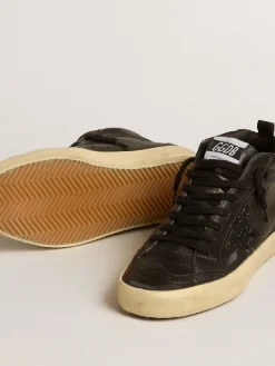 Sale Golden Goose Mid Star de napa preta com estrela de glitter preto e lista de suede Cabedal de napa preta