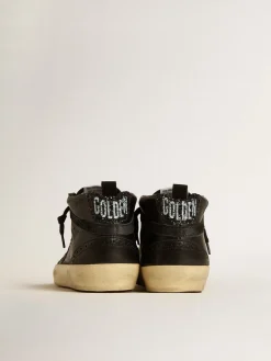 Sale Golden Goose Mid Star de napa preta com estrela de glitter preto e lista de suede Cabedal de napa preta
