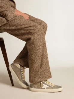 Flash Sale Golden Goose Mid Star de náilon cinza e napa com estrela de couro branco Cabedal de náilon cinza e napa branca