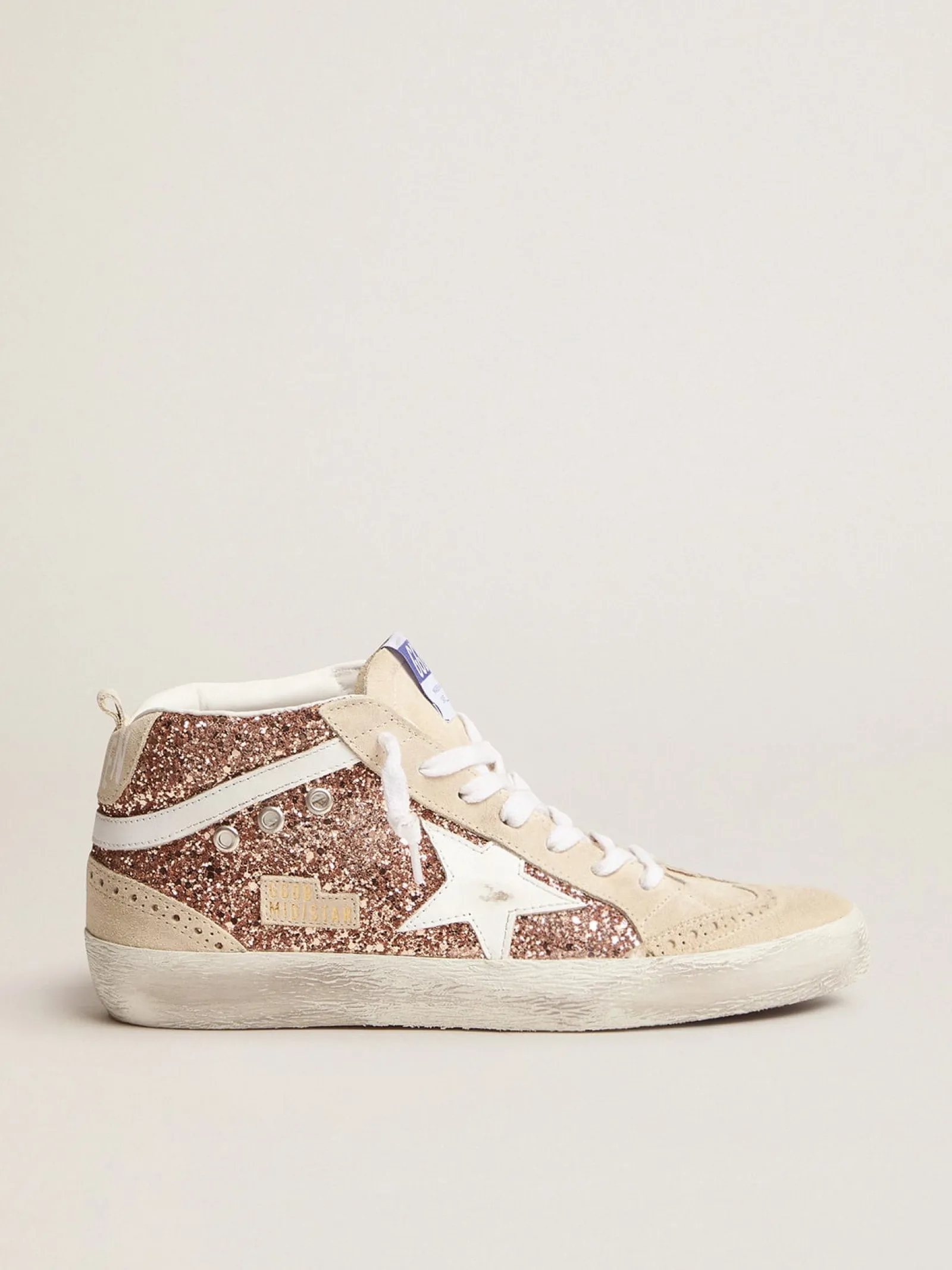 Clearance Golden Goose Mid Star feminino com glitter dourado Cabedal: 54% couro bovino, 32% polietileno tereftalato, 14% algodão