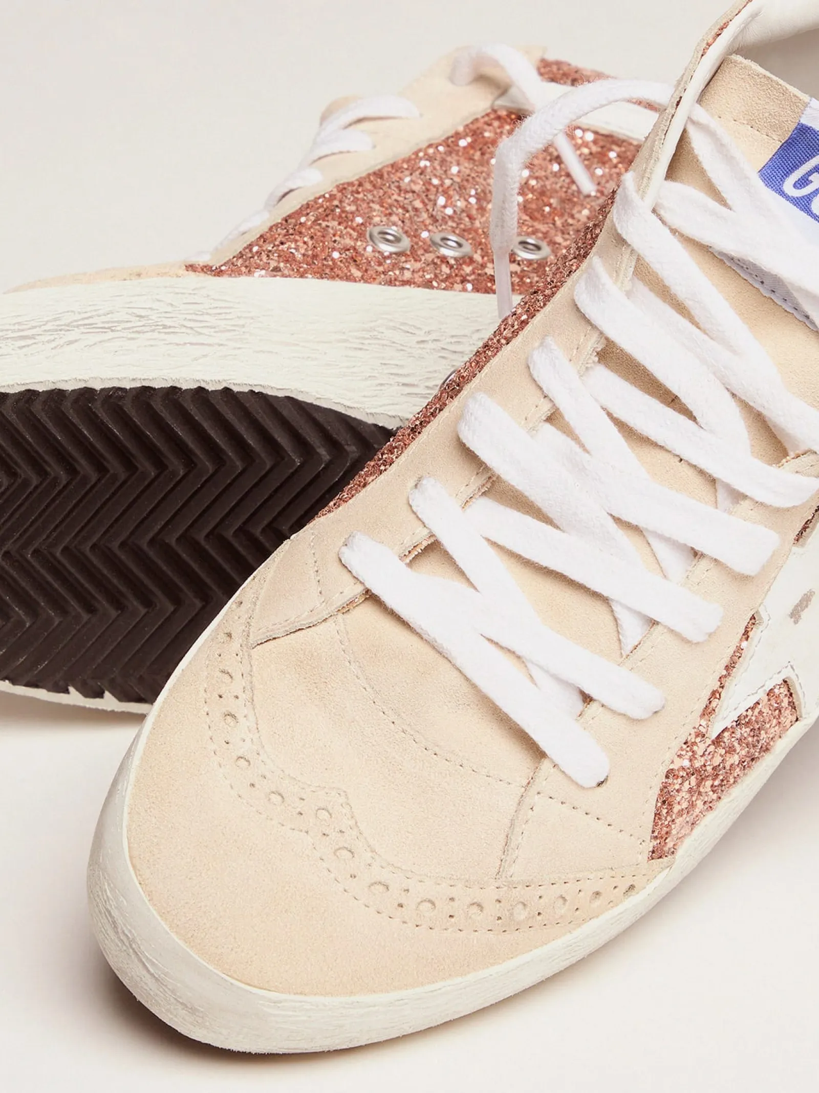 Clearance Golden Goose Mid Star feminino com glitter dourado Cabedal: 54% couro bovino, 32% polietileno tereftalato, 14% algodão