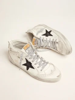 Discount Golden Goose Mid Star feminino com talão metálico e cadarços de glitter Cabedal: 100% couro bovino