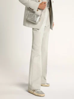 New Golden Goose Mid Star feminino de couro metálico prateado com estrela havana-rosado Cabedal de couro metálico prateado