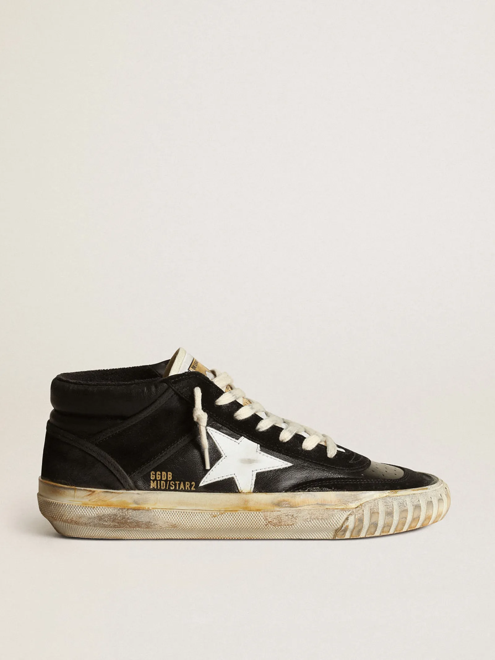 Discount Golden Goose Mid Star Feminino de napa e suede pretos com estrela branca Cabedal de napa e suede pretos