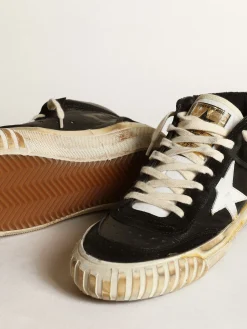 Discount Golden Goose Mid Star Feminino de napa e suede pretos com estrela branca Cabedal de napa e suede pretos
