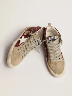 Clearance Golden Goose Mid Star feminino em glitter bordô com inserções cinza e estrela branca Cabedal de glitter bordô