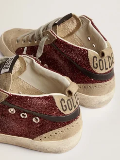 Clearance Golden Goose Mid Star feminino em glitter bordô com inserções cinza e estrela branca Cabedal de glitter bordô