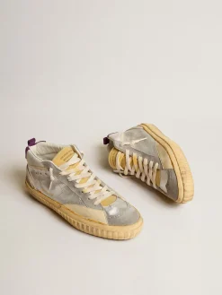 Best Golden Goose Mid Star LAB de couro metálico prateado e tela com estrela perfurada Cabedal de couro laminado prateado