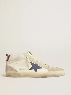 Best Golden Goose Mid Star LTD com estrela de couro azul e lista de napa branca Cor: branco