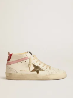 Hot Golden Goose Mid Star LTD de base vegetal com estrela de couro dourado e lista rosa Cabedal de base vegetal branco