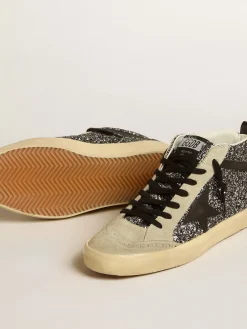 Store Golden Goose Mid Star LTD de glitter preto com estrela e lista de couro preto Cabedal de glitter preto