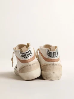 Hot Golden Goose Mid Star LTD de napa com estrela de glitter e lista de couro nude Cabedal de napa branca com bordas de algodão cru