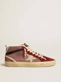 Store Golden Goose Mid Star LTD de suede púrpura com estrela de couro platinado e lista preta Cabedal de suede púrpura com inserções de suede cor de romã