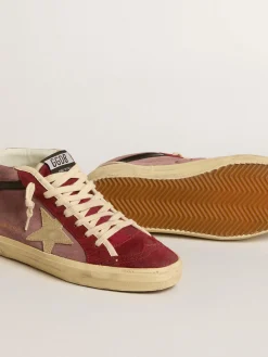 Store Golden Goose Mid Star LTD de suede púrpura com estrela de couro platinado e lista preta Cabedal de suede púrpura com inserções de suede cor de romã