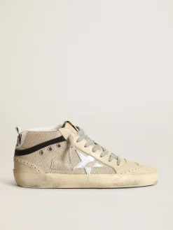 Outlet Golden Goose Mid Star LTD feminino de tela cor creme com estrela prateada Cabedal de tela na cor creme