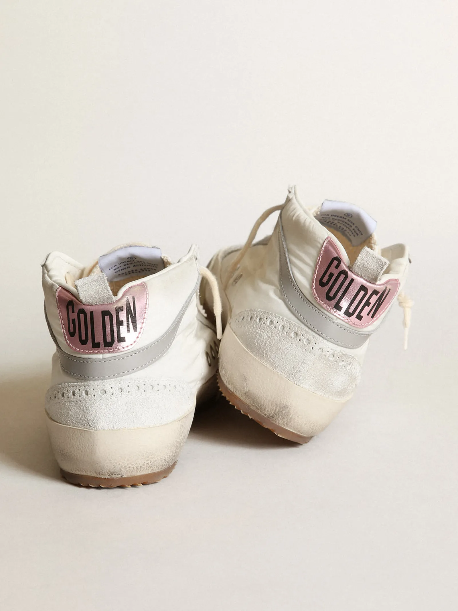 Flash Sale Golden Goose Mid Star LTD feminino de náilon branco com estrela de couro cavalinho leopardo Cabedal de náilon branco