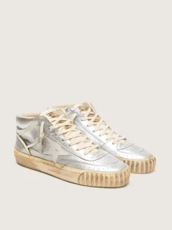Clearance Golden Goose Mid Star Masculino de couro metálico prateado com estrela cor de marfim Cabedal de couro metálico prateado