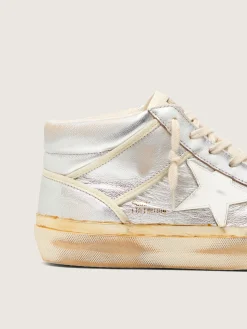 Clearance Golden Goose Mid Star Masculino de couro metálico prateado com estrela cor de marfim Cabedal de couro metálico prateado
