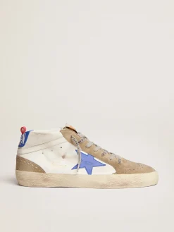 Discount Golden Goose Mid Star masculino de couro branco com estrela azul e inserções havana-rosado Cor: branco