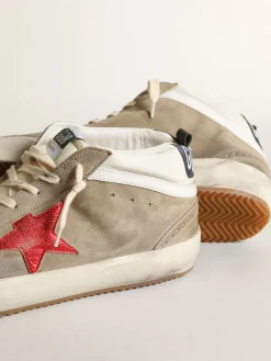 Clearance Golden Goose Mid Star masculino de suede havana-rosado e estrela de couro vermelho Cabedal de suede havana-rosado