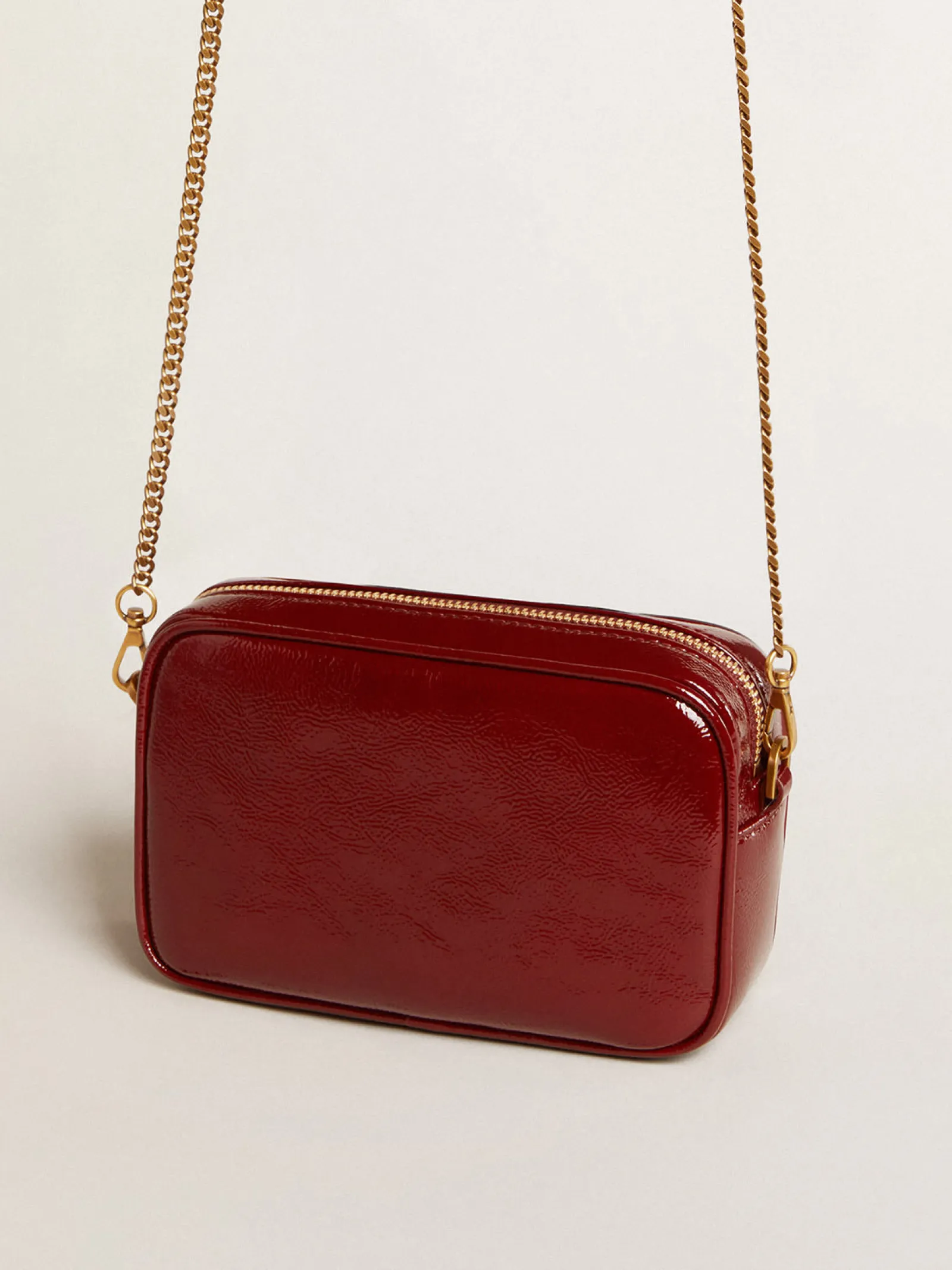 Cheap Golden Goose Mini Star Bag de couro envernizado bordô e estrela tom sobre tom Cor: bordô