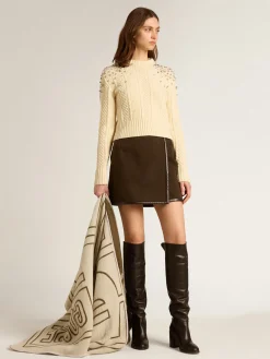 Outlet Golden Goose Minissaia de lã cor de cortiça Coleção Journey