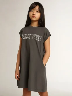New Golden Goose Minivestido cinza com a palavra Golden com cristais Golden Collection