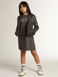New Golden Goose Minivestido cinza com a palavra Golden com cristais Golden Collection