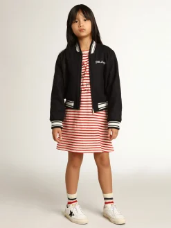 Hot Golden Goose Minivestido com listras brancas e vermelhas e bordado na frente Golden Collection
