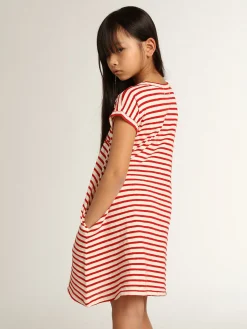 Hot Golden Goose Minivestido com listras brancas e vermelhas e bordado na frente Golden Collection