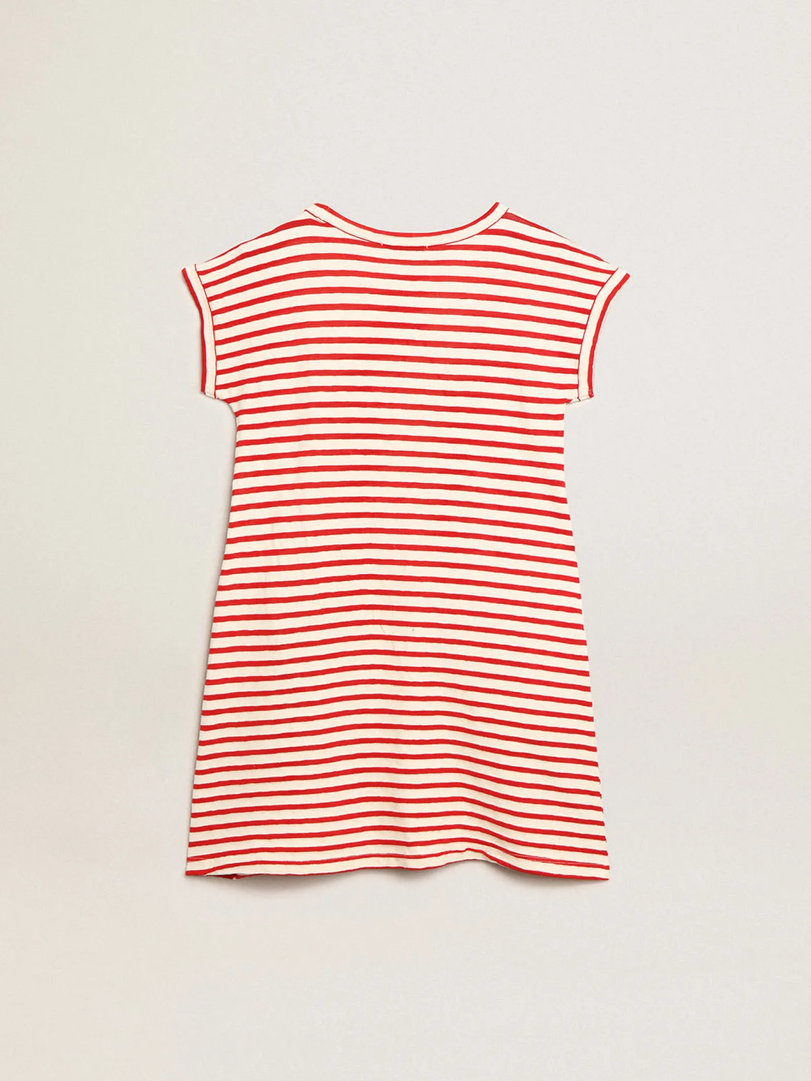 Hot Golden Goose Minivestido com listras brancas e vermelhas e bordado na frente Golden Collection