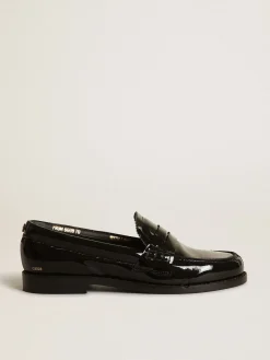 Fashion Golden Goose Mocassim Jerry de couro envernizado preto Cabedal de couro envernizado preto