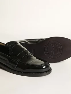 Fashion Golden Goose Mocassim Jerry de couro envernizado preto Cabedal de couro envernizado preto