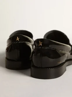 Fashion Golden Goose Mocassim Jerry de couro envernizado preto Cabedal de couro envernizado preto