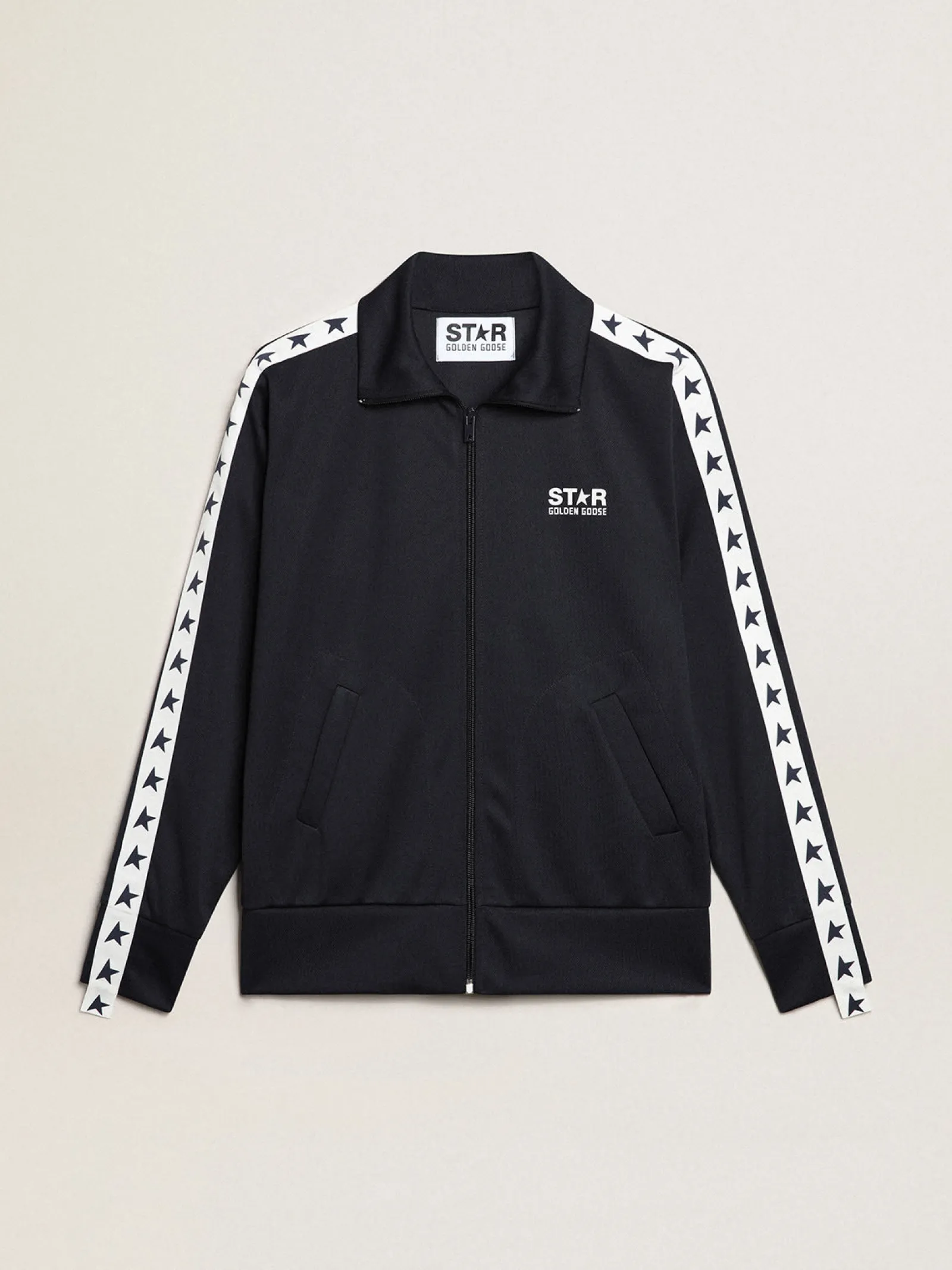 Hot Golden Goose Moletom azul-escuro com fita branca e estrelas azuis em contraste Star Collection