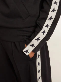 Shop Golden Goose Moletom azul-escuro com zíper e fita branca e estrelas em contraste Star Collection