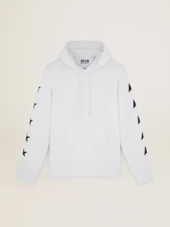 Store Golden Goose Moletom com capuz Alighiero Coleção Star branco vintage com estrelas pretas em contraste Cor: branco vintage