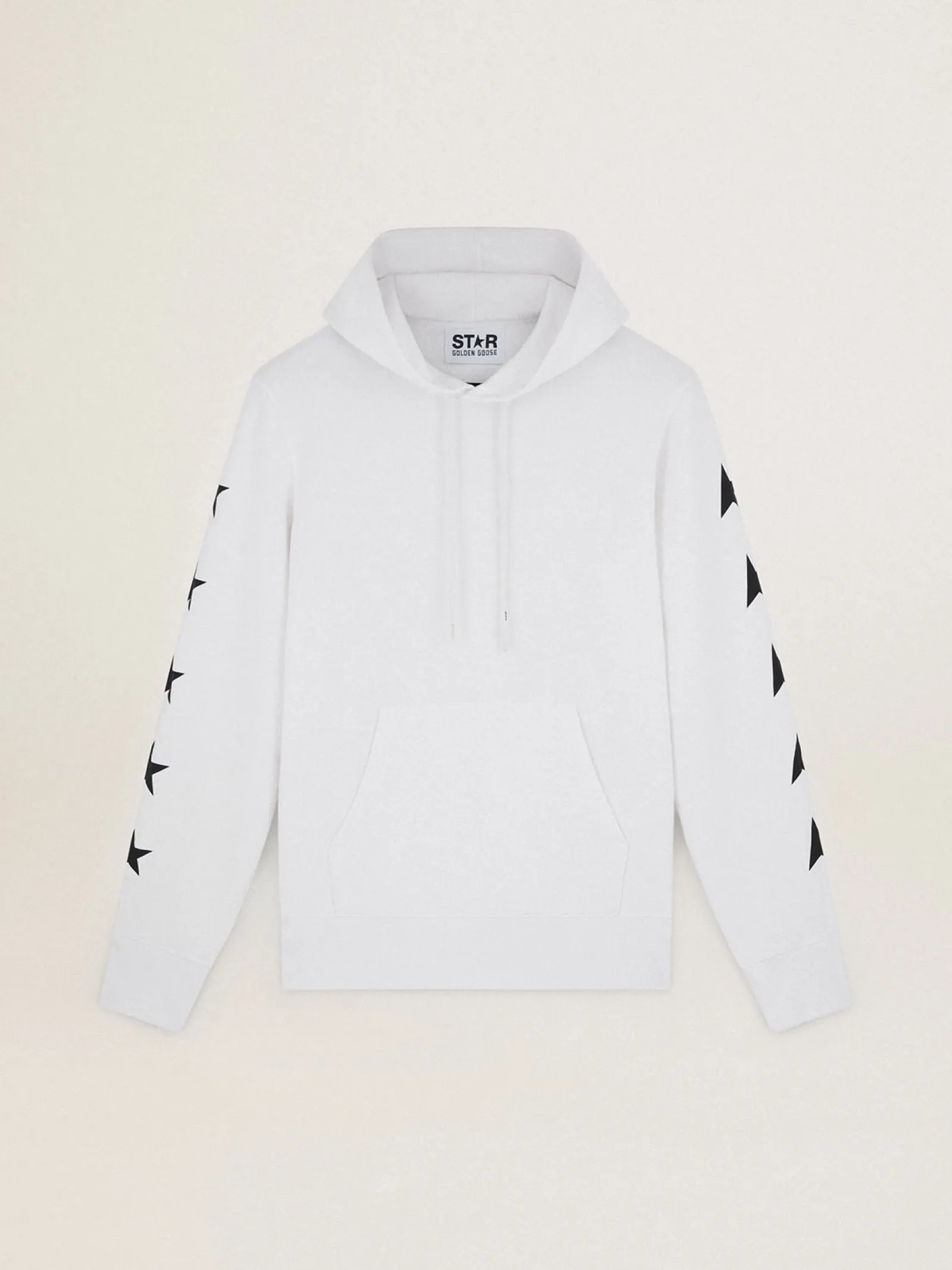 Store Golden Goose Moletom com capuz Alighiero Coleção Star branco vintage com estrelas pretas em contraste Cor: branco vintage