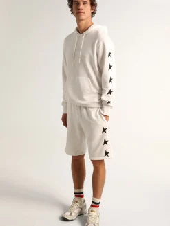 Store Golden Goose Moletom com capuz Alighiero Coleção Star branco vintage com estrelas pretas em contraste Cor: branco vintage