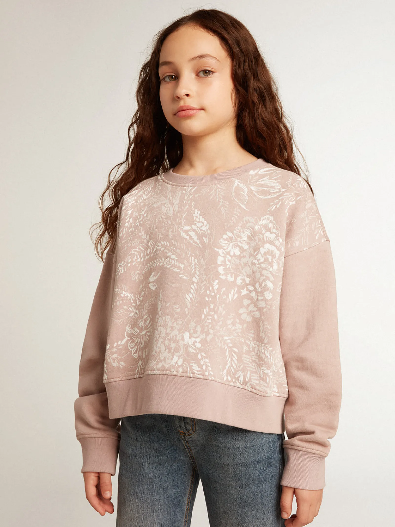 Flash Sale Golden Goose Moletom cropped de algodão rosa com estampa toile de jouy Coleção Journey