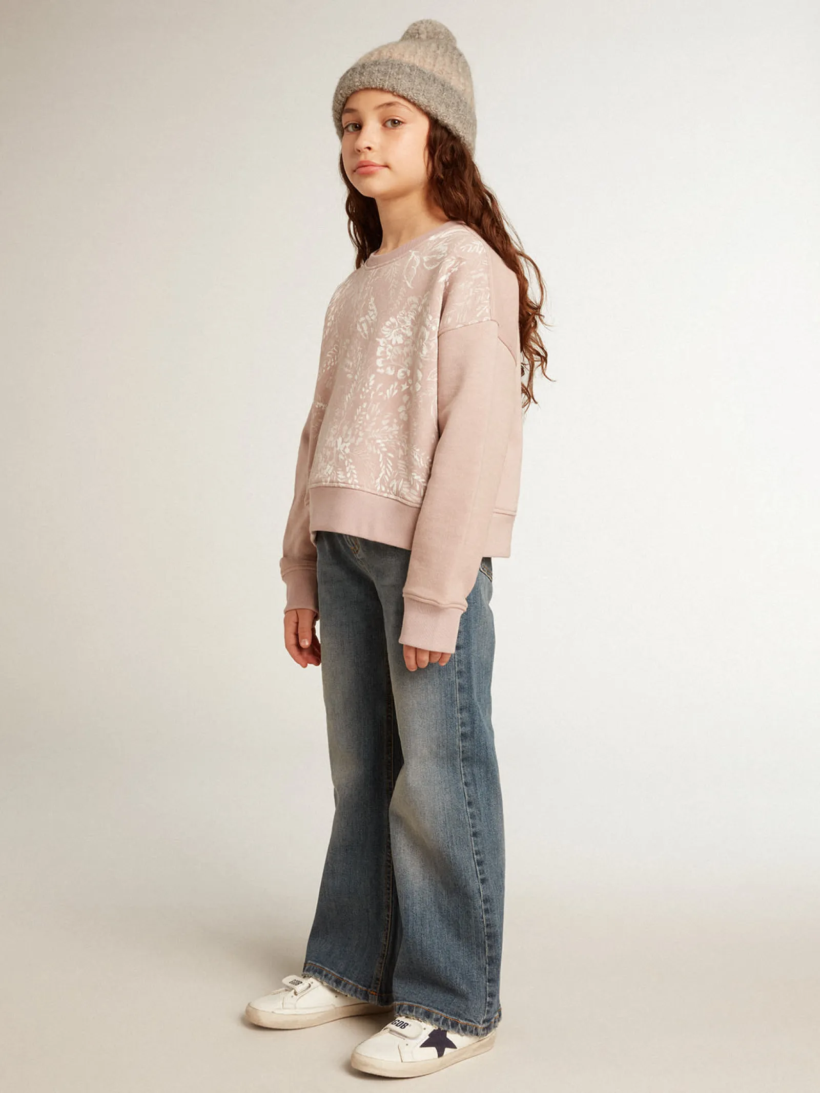 Flash Sale Golden Goose Moletom cropped de algodão rosa com estampa toile de jouy Coleção Journey